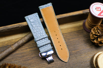 Light Grey Alligator Leather Watch Strap 24mm 22mm 21mm 20mm Handmade Gray Leather Watch Band Deployant Clasp Alligator Leather 18mm 16m