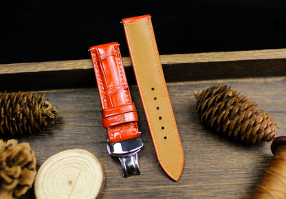 Orange Alligator Leather Watch Strap 24mm 22mm 21mm 20mm Handmade Orange Leather Watch Band Deployant Clasp Alligator Leather 18mm 16m 14mm