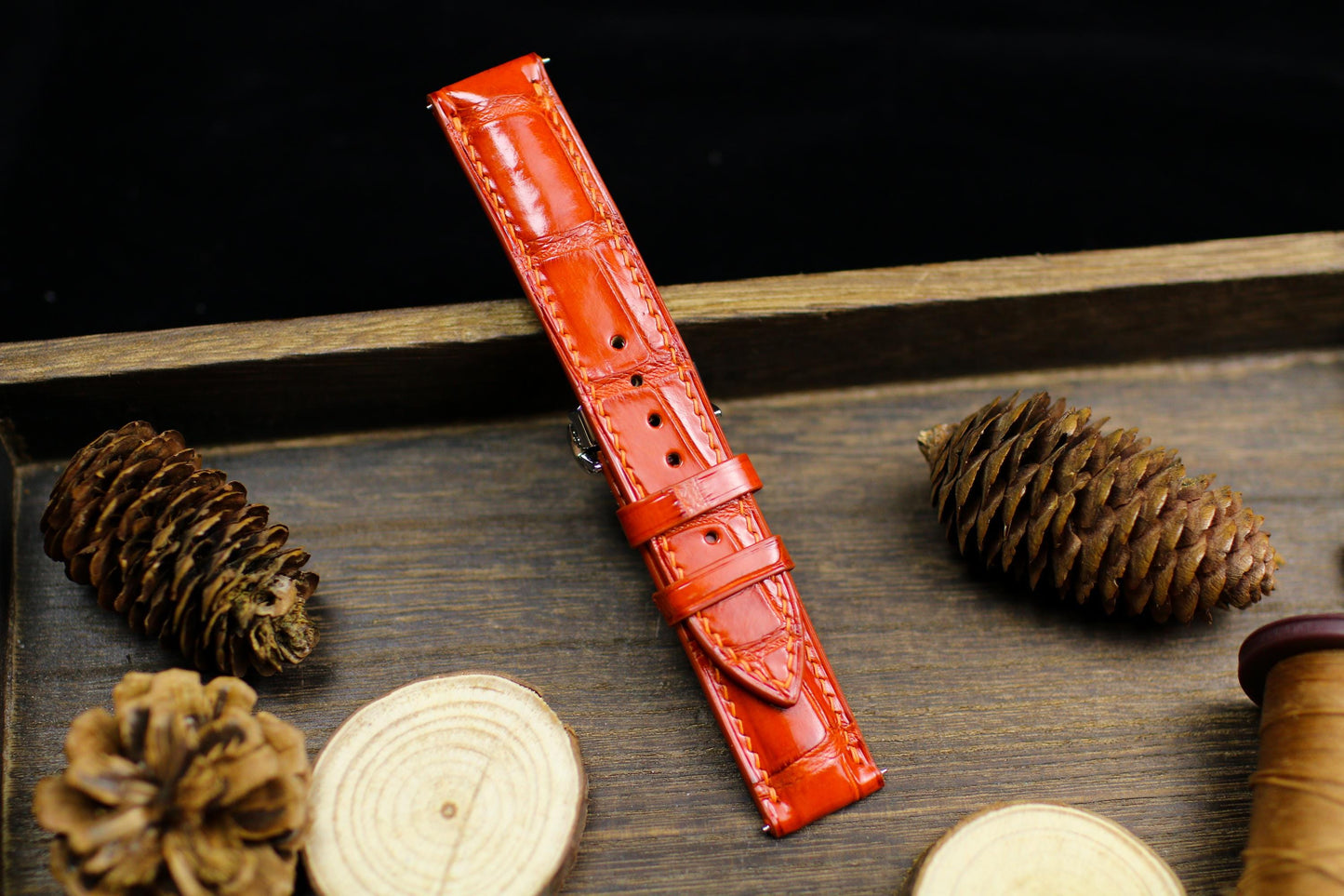 Orange Alligator Leather Watch Strap 24mm 22mm 21mm 20mm Handmade Orange Leather Watch Band Deployant Clasp Alligator Leather 18mm 16m 14mm