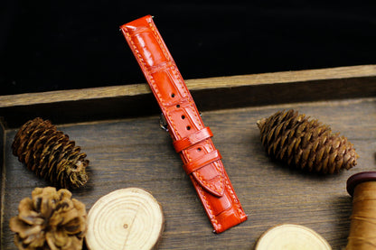 Orange Alligator Leather Watch Strap 24mm 22mm 21mm 20mm Handmade Orange Leather Watch Band Deployant Clasp Alligator Leather 18mm 16m 14mm