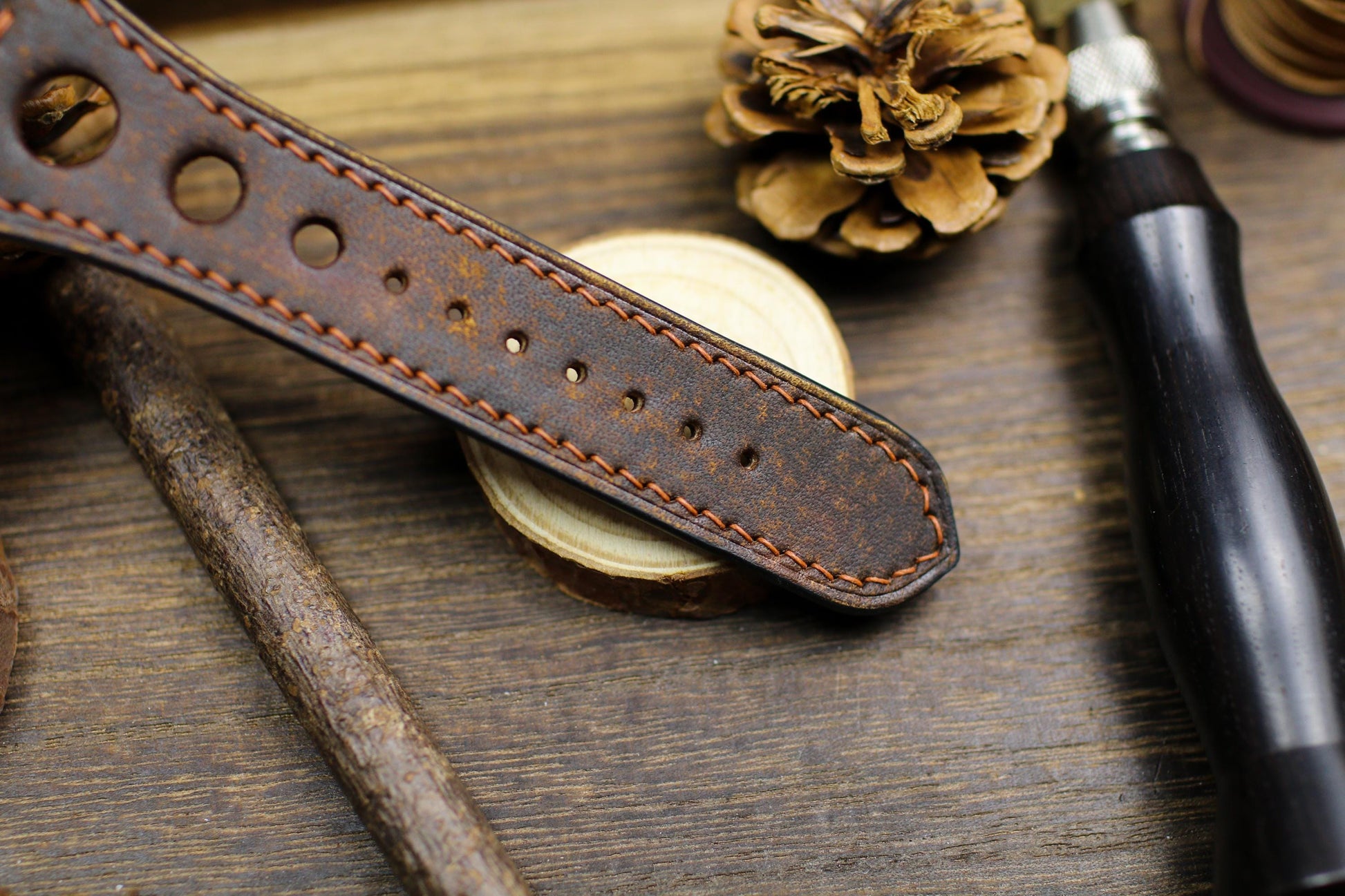 Black Leather Racing Bund Strap 20mm 22mm Bund Rally Holes Watch Band 16mm 24mm Leather Watch Band 18mm Watch Strap Watch Band Cuff Band