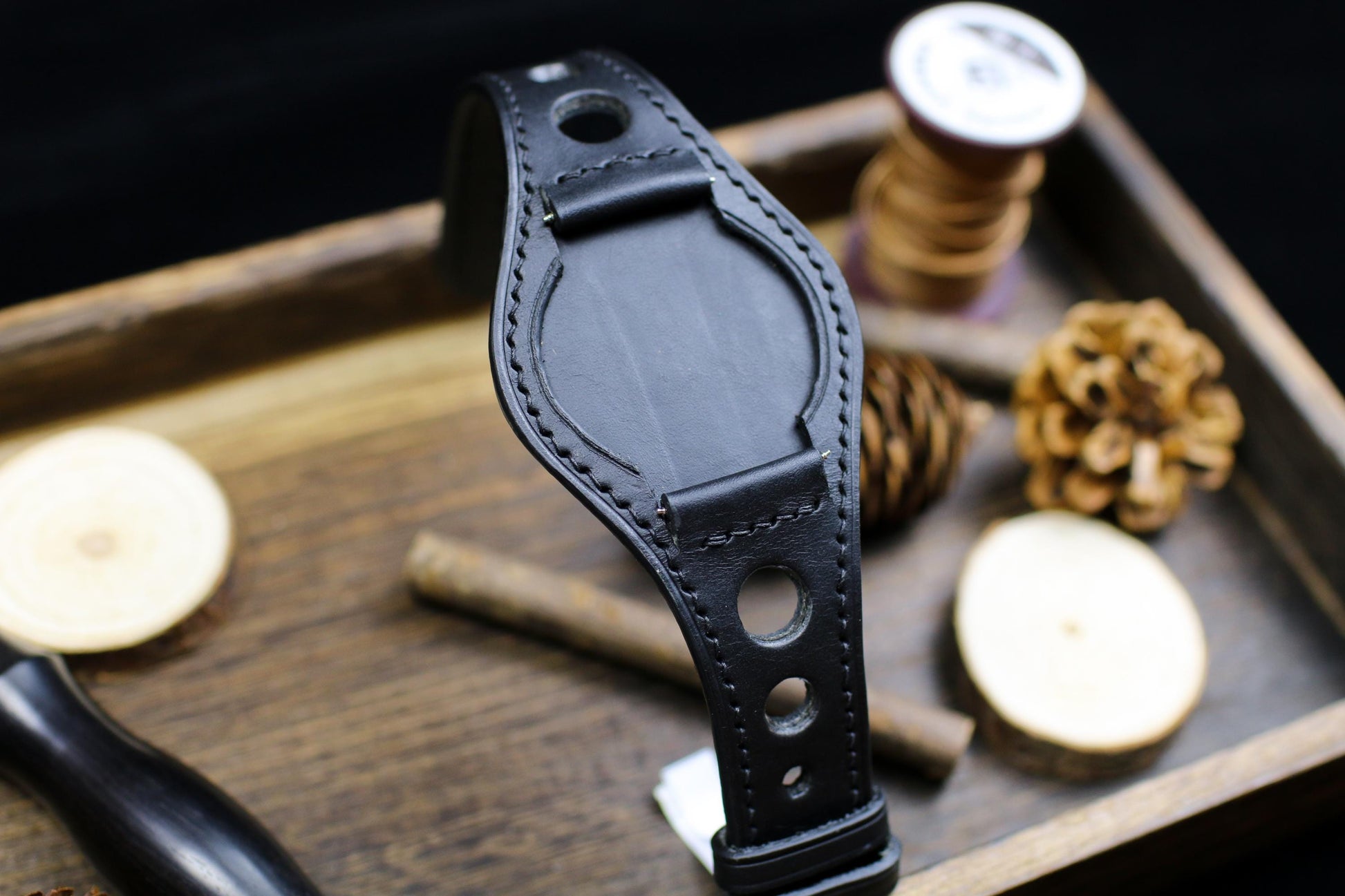 Black Leather Racing Bund Strap 20mm 22mm Bund Rally Holes Watch Band 16mm 24mm Leather Watch Band 18mm Watch Strap Watch Band Cuff Band