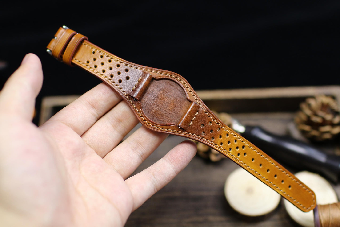 Racing Style Leather Bund Strap 20mm 22mm Bund Rally Holes Watch Band 16mm 24mm Leather Watch Band 18mm Watch Strap Watch Band Cuff Band