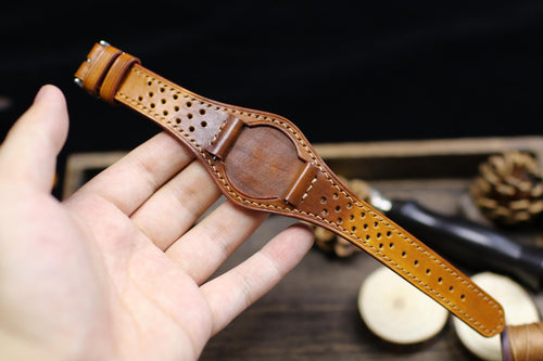 Racing Style Leather Bund Strap 20mm 22mm Bund Rally Holes Watch Band 16mm 24mm Leather Watch Band 18mm Watch Strap Watch Band Cuff Band