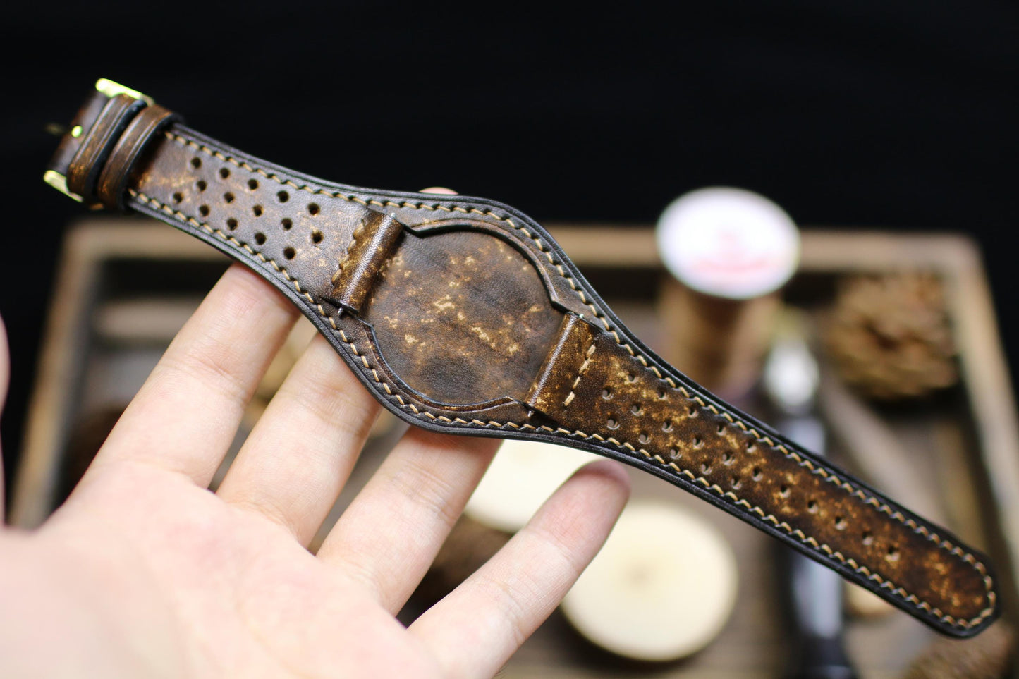 Racing Style Leather Bund Strap 20mm 22mm Bund Rally Holes Watch Band 16mm 24mm Leather Watch Band 18mm Watch Strap Watch Band Cuff Band