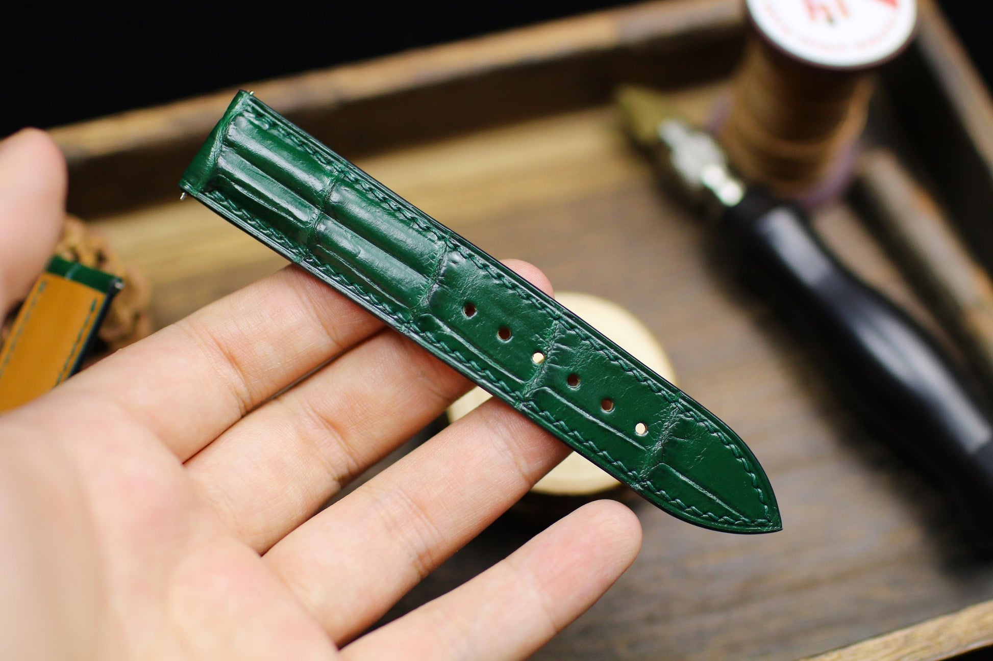 Green Alligator Leather Padded Watch Strap 24mm 22mm 21mm 20mm Handmade Leather Watch Band Deployant Clasp Alligator Leather 18mm 16mm 14mm