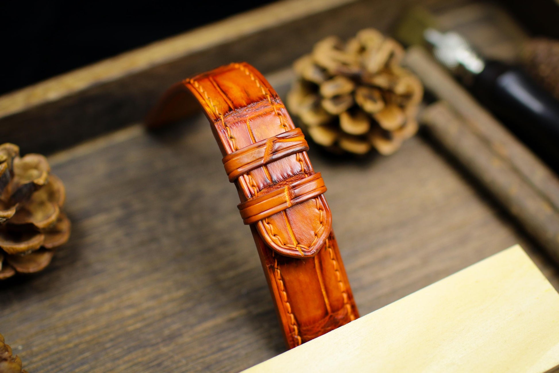 Patina Orange Alligator Leather Watch Strap Sizes 14mm 15mm 16mm 18mm 19mm 20mm 21mm 22mm 23mm 24mm Leather Watch Band Deployant Clasp Strap