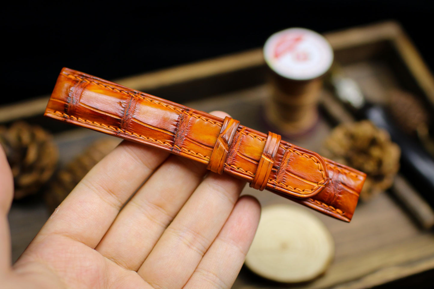 Patina Orange Alligator Leather Watch Strap Sizes 14mm 15mm 16mm 18mm 19mm 20mm 21mm 22mm 23mm 24mm Leather Watch Band Deployant Clasp Strap
