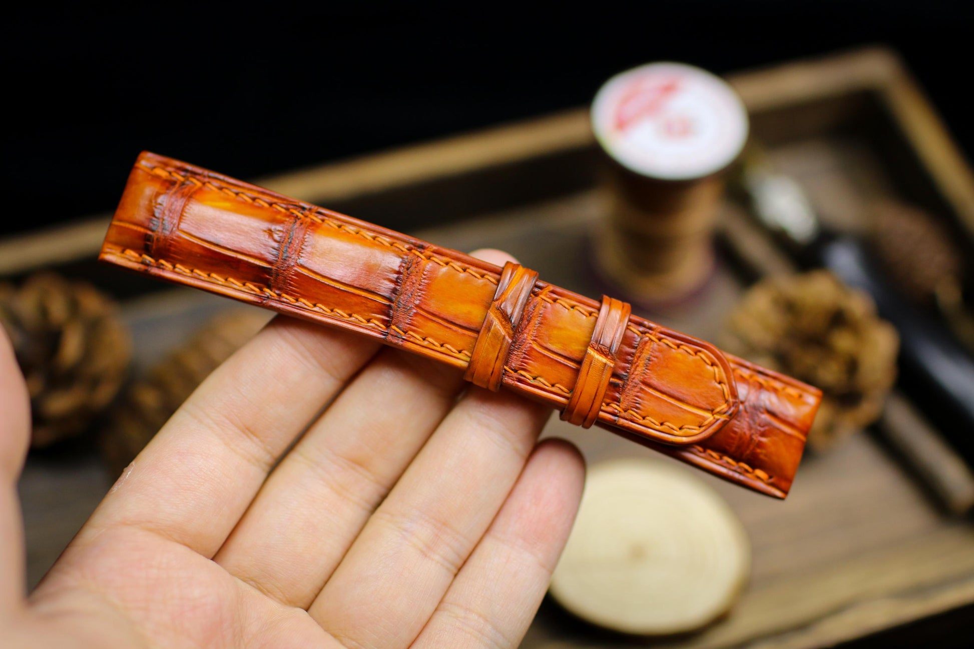 Patina Orange Alligator Leather Watch Strap Sizes 14mm 15mm 16mm 18mm 19mm 20mm 21mm 22mm 23mm 24mm Leather Watch Band Deployant Clasp Strap