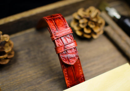 Patina Red Alligator Leather Watch Strap Sizes 14mm 15mm 16mm 18mm 19mm 20mm 21mm 22mm 23mm 24mm Leather Watch Band Butterfly Clasp Strap