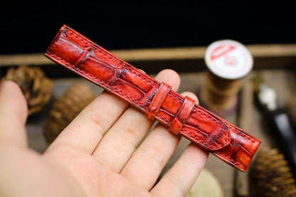 Patina Red Alligator Leather Watch Strap Sizes 14mm 15mm 16mm 18mm 19mm 20mm 21mm 22mm 23mm 24mm Leather Watch Band Butterfly Clasp Strap