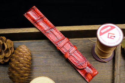 Patina Red Alligator Leather Watch Strap Sizes 14mm 15mm 16mm 18mm 19mm 20mm 21mm 22mm 23mm 24mm Leather Watch Band Butterfly Clasp Strap