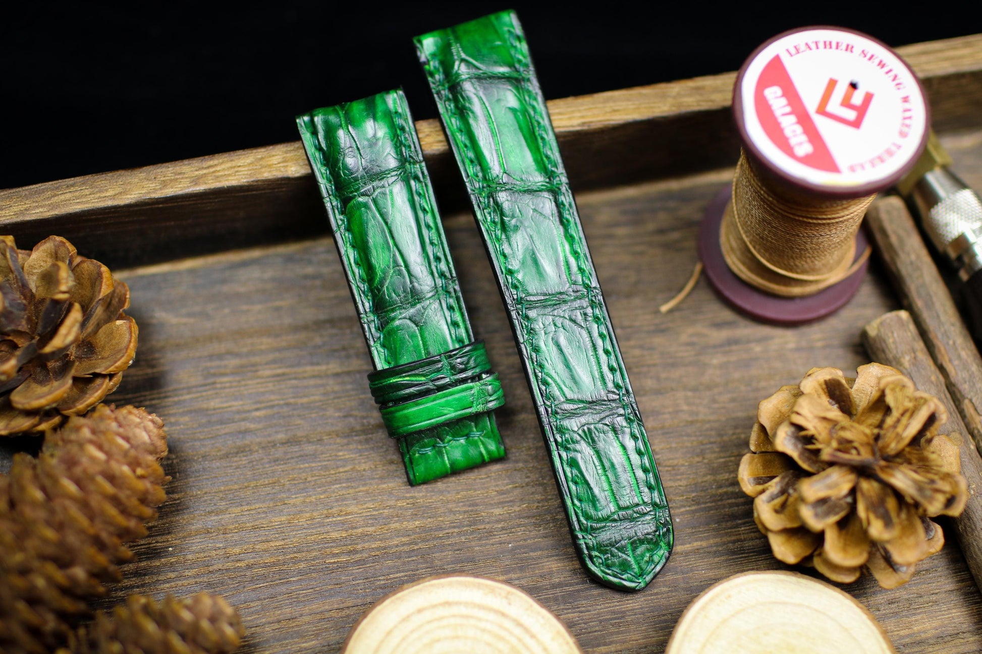 Patina Green Alligator Leather Watch Strap Sizes 14mm 15mm 16mm 18mm 19mm 20mm 21mm 22mm 23mm 24mm Leather Watch Band Butterfly Clasp Strap