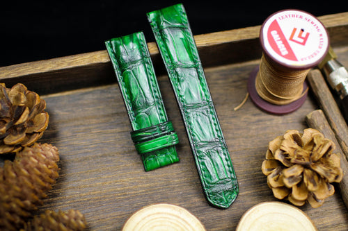 Patina Green Alligator Leather Watch Strap Sizes 14mm 15mm 16mm 18mm 19mm 20mm 21mm 22mm 23mm 24mm Leather Watch Band Butterfly Clasp Strap