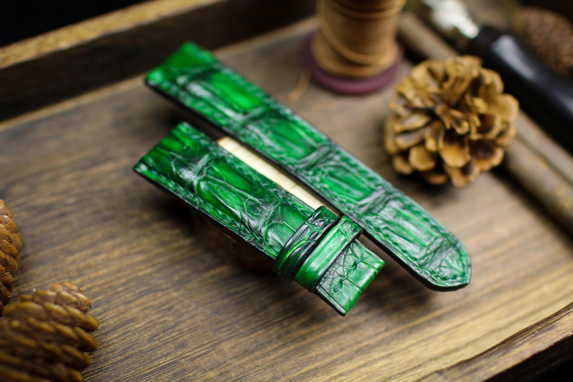 Patina Green Alligator Leather Watch Strap Sizes 14mm 15mm 16mm 18mm 19mm 20mm 21mm 22mm 23mm 24mm Leather Watch Band Butterfly Clasp Strap