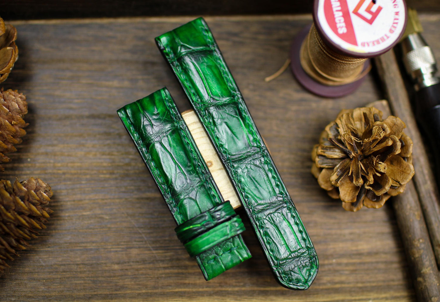 Patina Green Alligator Leather Watch Strap Sizes 14mm 15mm 16mm 18mm 19mm 20mm 21mm 22mm 23mm 24mm Leather Watch Band Butterfly Clasp Strap