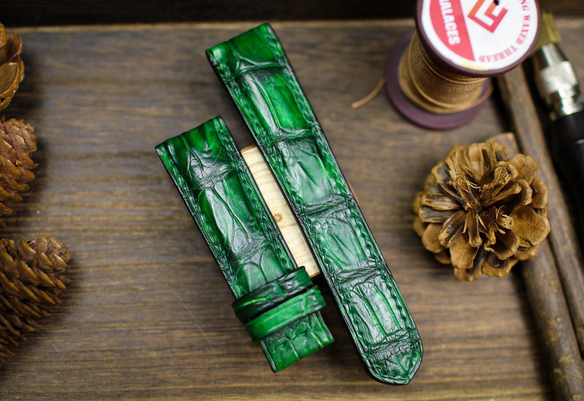 Patina Green Alligator Leather Watch Strap Sizes 14mm 15mm 16mm 18mm 19mm 20mm 21mm 22mm 23mm 24mm Leather Watch Band Butterfly Clasp Strap