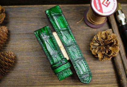 Patina Green Alligator Leather Watch Strap Sizes 14mm 15mm 16mm 18mm 19mm 20mm 21mm 22mm 23mm 24mm Leather Watch Band Butterfly Clasp Strap