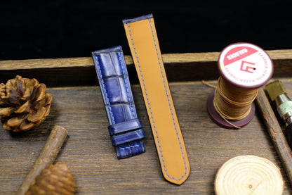 Navy Blue Patina Alligator Leather Watch Strap Size 14mm 15mm 16mm 18mm 19mm 20mm 21 22mm 23mm 24mm Leather Watch Band Butterfly Clasp Strap
