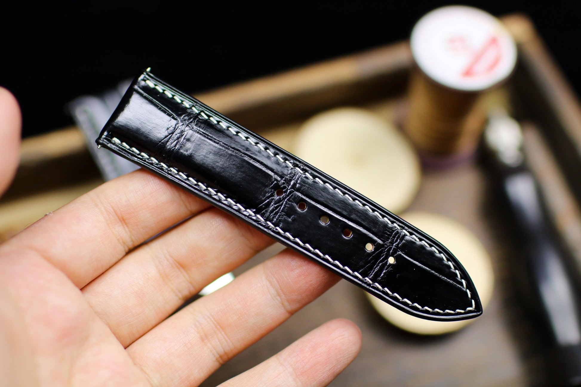 Black Alligator Leather Watch Strap 24mm 22mm 21mm 20mm Handmade Leather Watch Band Deployant Clasp Alligator Leather 18mm 16mm 14mm