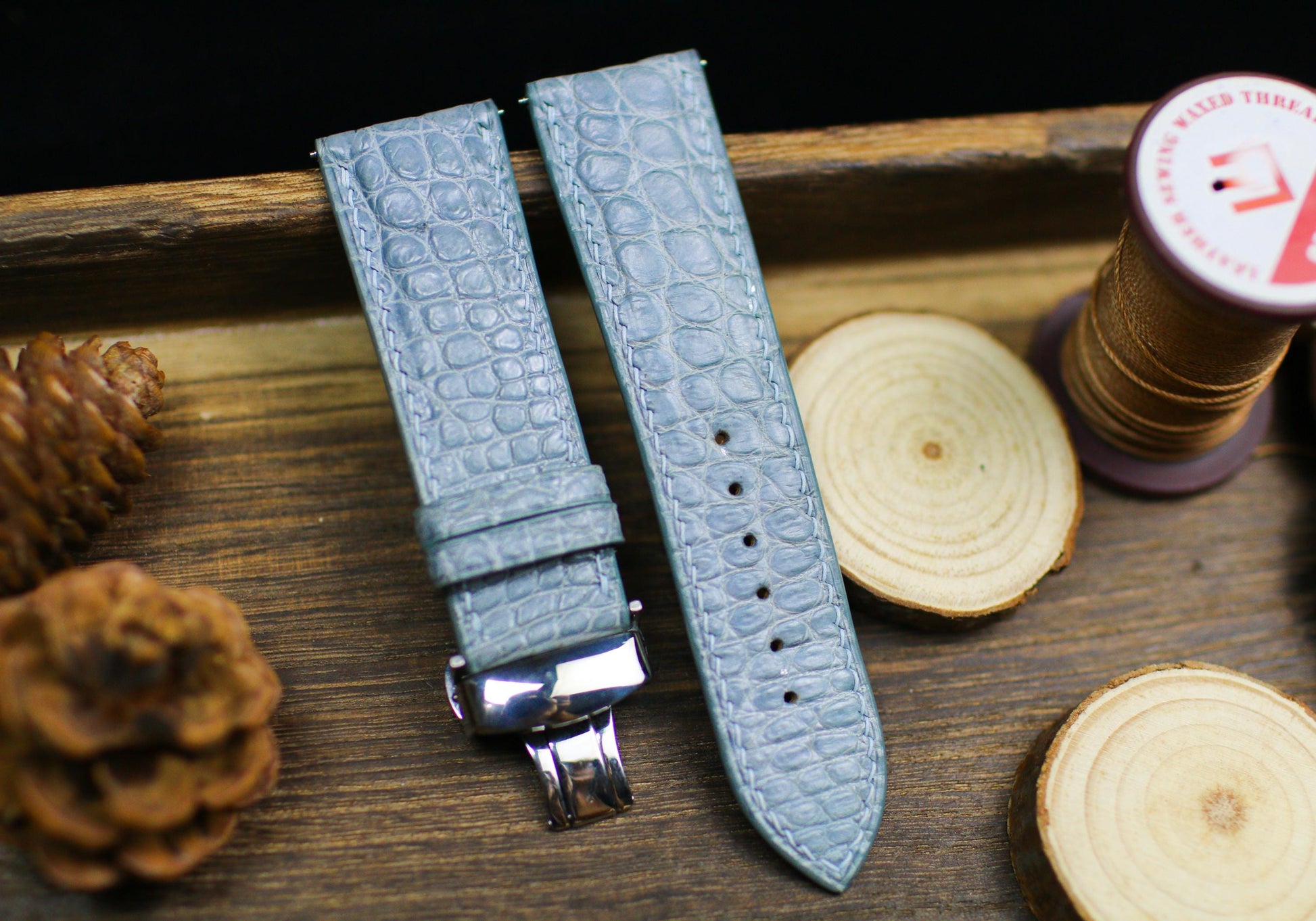 Light Grey Alligator Leather Watch Strap 24mm 22mm 21mm 20mm Handmade Gray Leather Watch Band Deployant Clasp Alligator Leather 18mm 16m
