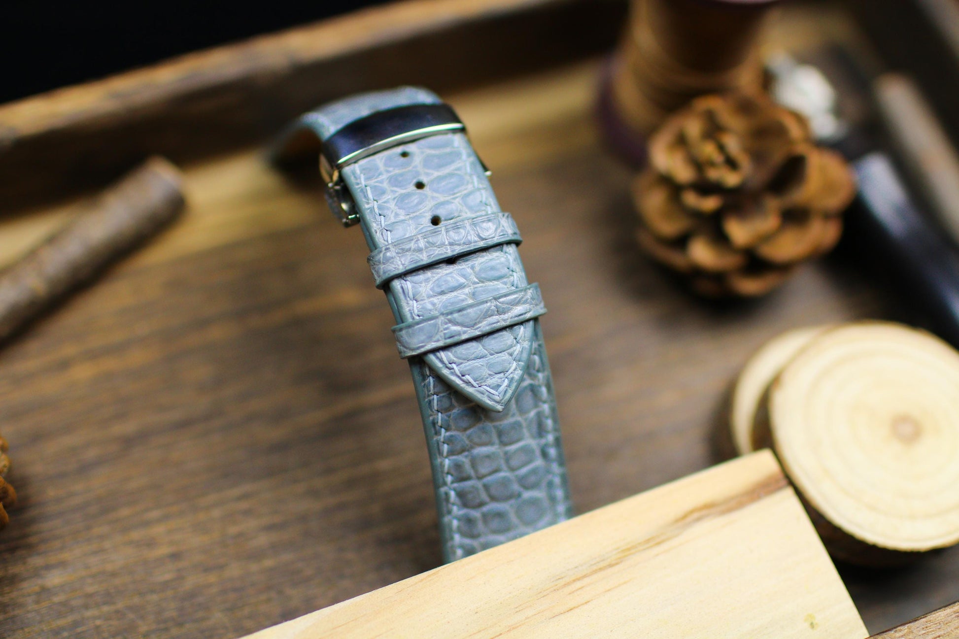 Light Grey Alligator Leather Watch Strap 24mm 22mm 21mm 20mm Handmade Gray Leather Watch Band Deployant Clasp Alligator Leather 18mm 16m