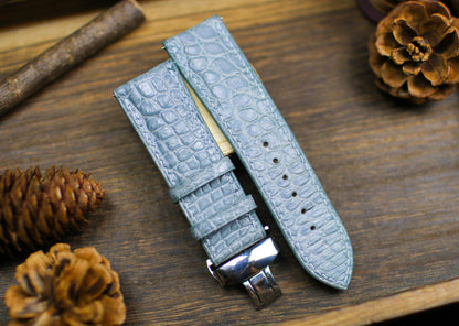 Light Grey Alligator Leather Watch Strap 24mm 22mm 21mm 20mm Handmade Gray Leather Watch Band Deployant Clasp Alligator Leather 18mm 16m