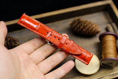 Orange Alligator Leather Watch Strap 24mm 22mm 21mm 20mm Handmade Orange Leather Watch Band Deployant Clasp Alligator Leather 18mm 16m 14mm