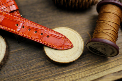 Orange Alligator Leather Watch Strap 24mm 22mm 21mm 20mm Handmade Orange Leather Watch Band Deployant Clasp Alligator Leather 18mm 16m 14mm