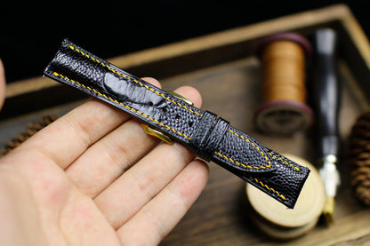 Black Ostrich Foot Leather Watch Strap 24mm 22mm 21mm 20mm Handmade Leather Watch Band Ostrich Leg Leather Strap Butterfly Clasp 18mm 16mm