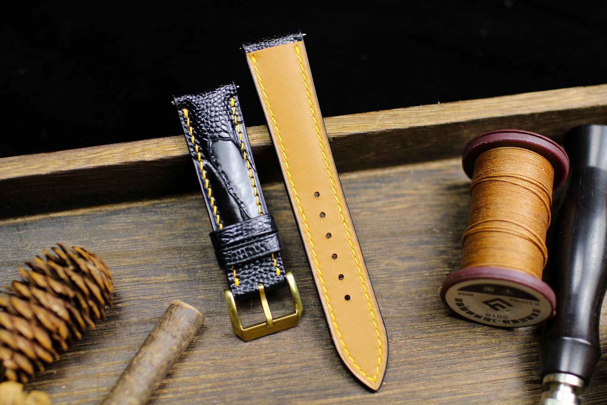 Black Ostrich Foot Leather Watch Strap 24mm 22mm 21mm 20mm Handmade Leather Watch Band Ostrich Leg Leather Strap Butterfly Clasp 18mm 16mm