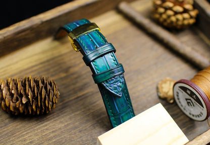 Aqua Green Alligator Leather Watch Strap 24mm 22mm 21mm 20mm Handmade Leather Watch Band Deployant Clasp Alligator Leather 18mm 16mm 14mm