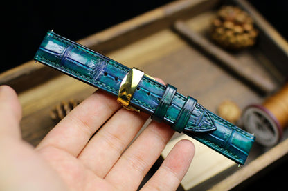 Teal Color Alligator Leather Watch Strap 24mm 22mm 21mm 20mm Handmade Green Leather Watch Band Deployant Clasp Alligator Leather 18mm 16mm