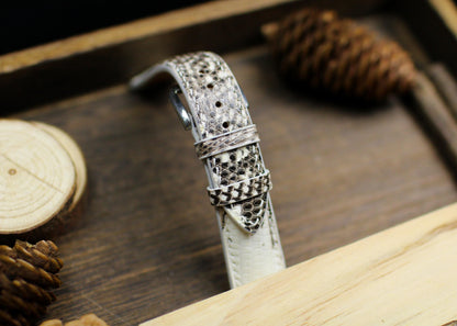 Black Mix White Lizard Leather Watch Strap 24mm 22mm 21mm 20mm Handmade Black and White Leather Watch Band Lizard Leather 18mm 16mm 14mm