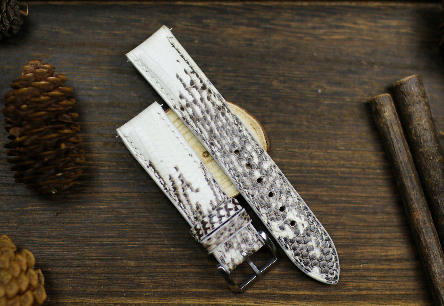 Himalaya Neutral White Lizard Leather Watch Strap 24mm 22mm 21mm 20mm Handmade Black White Leather Watch Band Lizard Leather 18mm 16mm 14mm