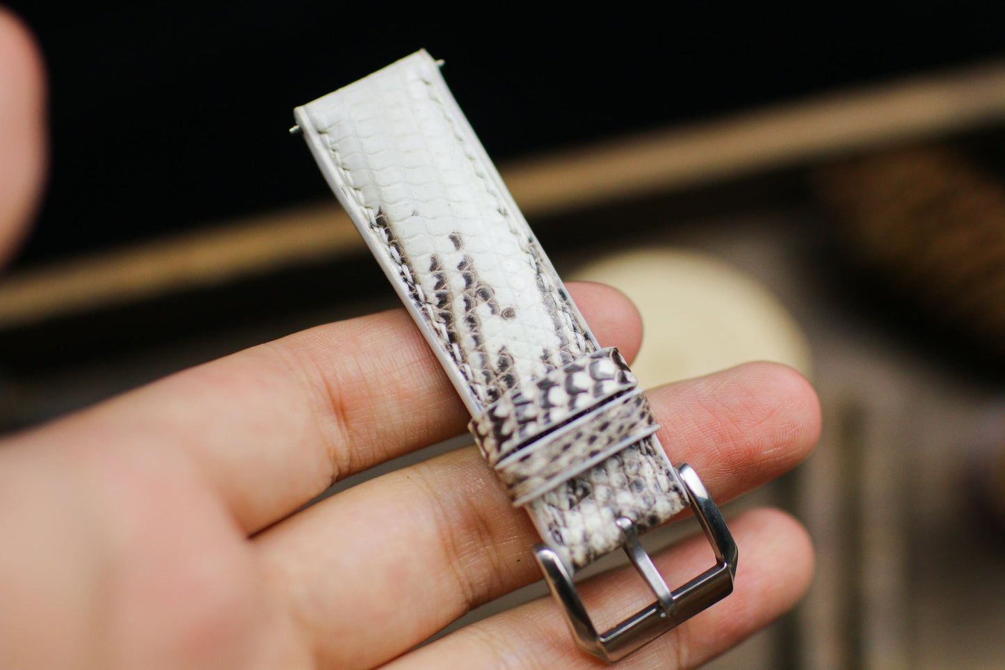 Black Mix White Lizard Leather Watch Strap 24mm 22mm 21mm 20mm Handmade Black and White Leather Watch Band Lizard Leather 18mm 16mm 14mm