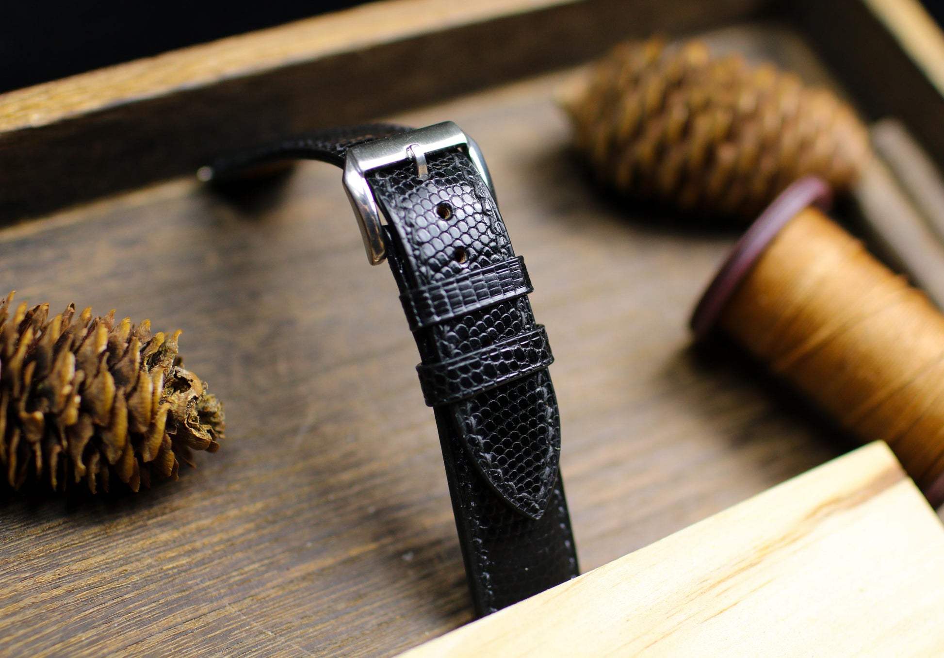 Lizard Black Leather Watch Strap 24mm 22mm 21mm 20mm Handmade Black Leather Lizard Watch Band Lizard Leather Watch Strap 18mm 16mm 14mm