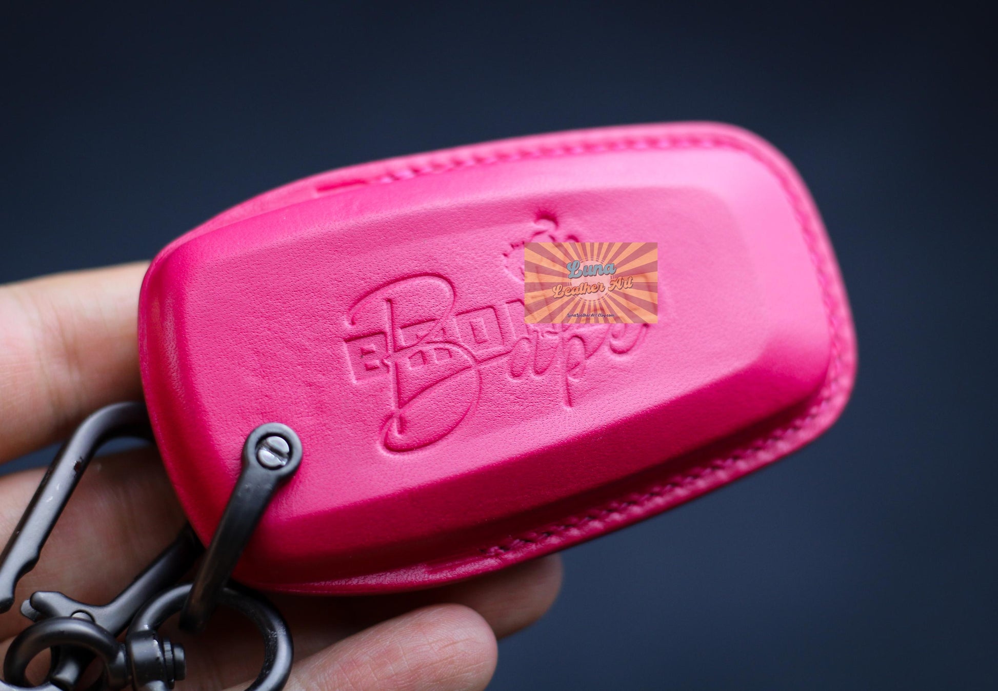 Pink Cute Bronco Key Fob Cover Leather Case For Bronco Sport 2021 2022 2023 Tremor Key Fob Keychain Stamp Embossed Horse Bronco Accessories