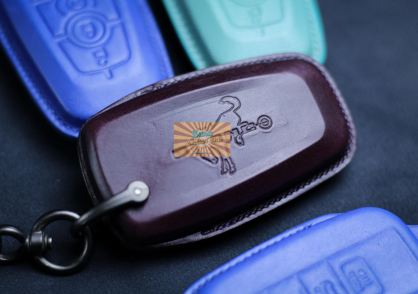 Pink Cute Bronco Key Fob Cover Leather Case For Bronco Sport 2021 2022 2023 Tremor Key Fob Keychain Stamp Embossed Horse Bronco Accessories