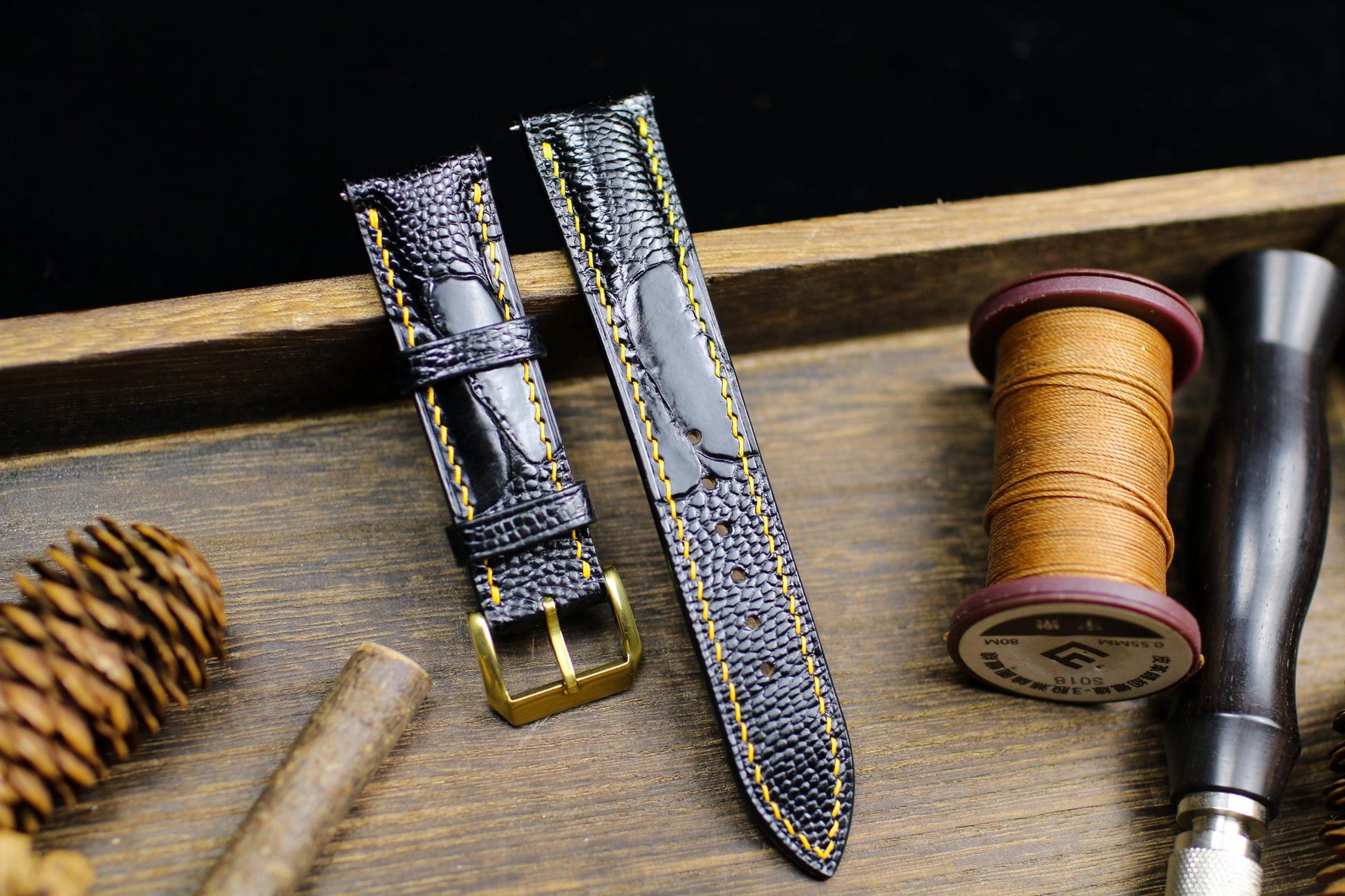 Black Ostrich Foot Leather Watch Strap 24mm 22mm 21mm 20mm Handmade Leather Watch Band Ostrich Leg Leather Strap Butterfly Clasp 18mm 16mm