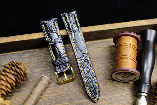 Black Ostrich Foot Leather Watch Strap 24mm 22mm 21mm 20mm Handmade Leather Watch Band Ostrich Leg Leather Strap Butterfly Clasp 18mm 16mm