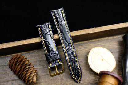 Black Ostrich Foot Leather Watch Strap 24mm 22mm 21mm 20mm Handmade Leather Watch Band Ostrich Leg Leather Strap Butterfly Clasp 18mm 16mm