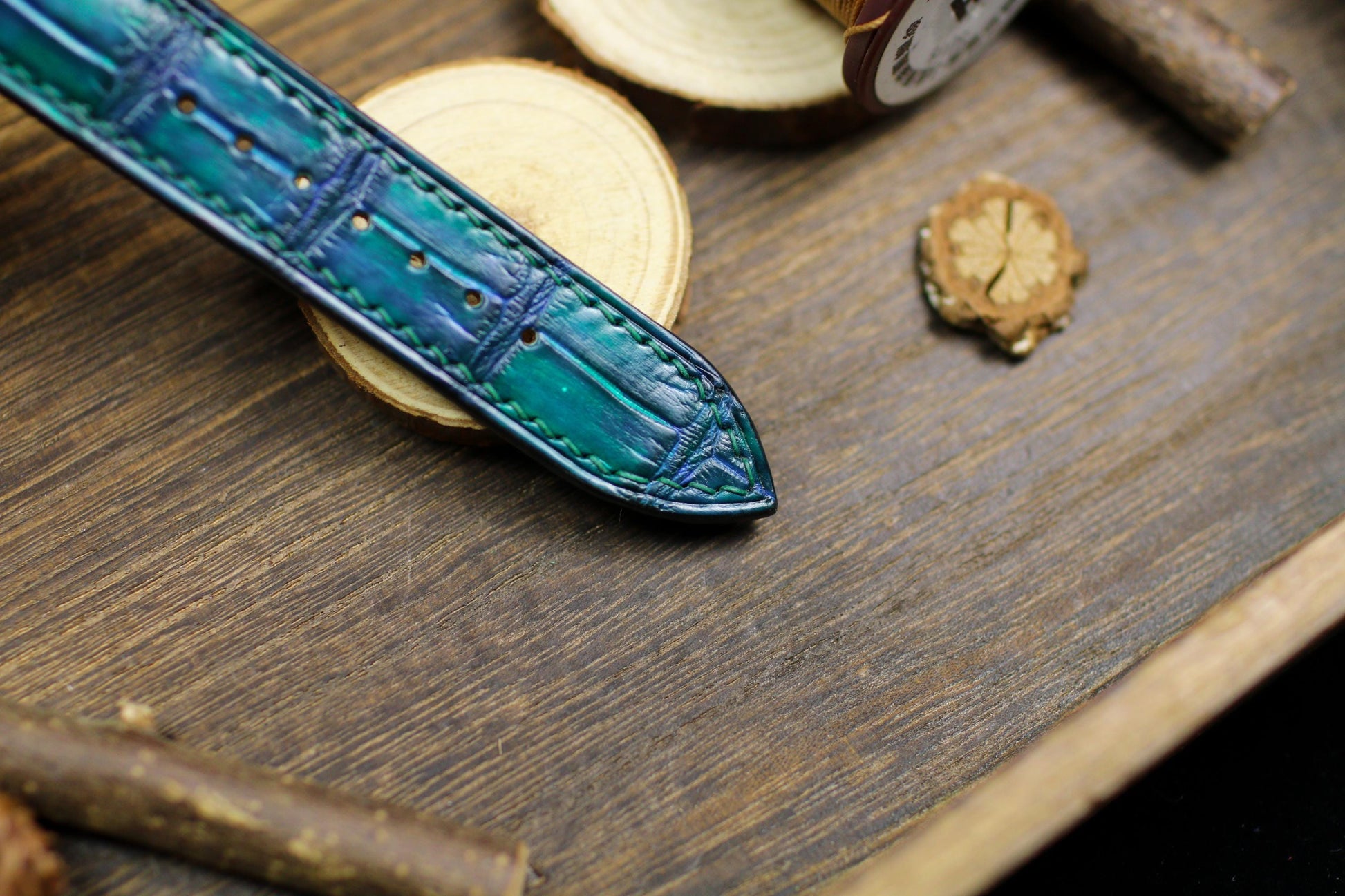 Teal Color Alligator Leather Watch Strap 24mm 22mm 21mm 20mm Handmade Green Leather Watch Band Deployant Clasp Alligator Leather 18mm 16mm