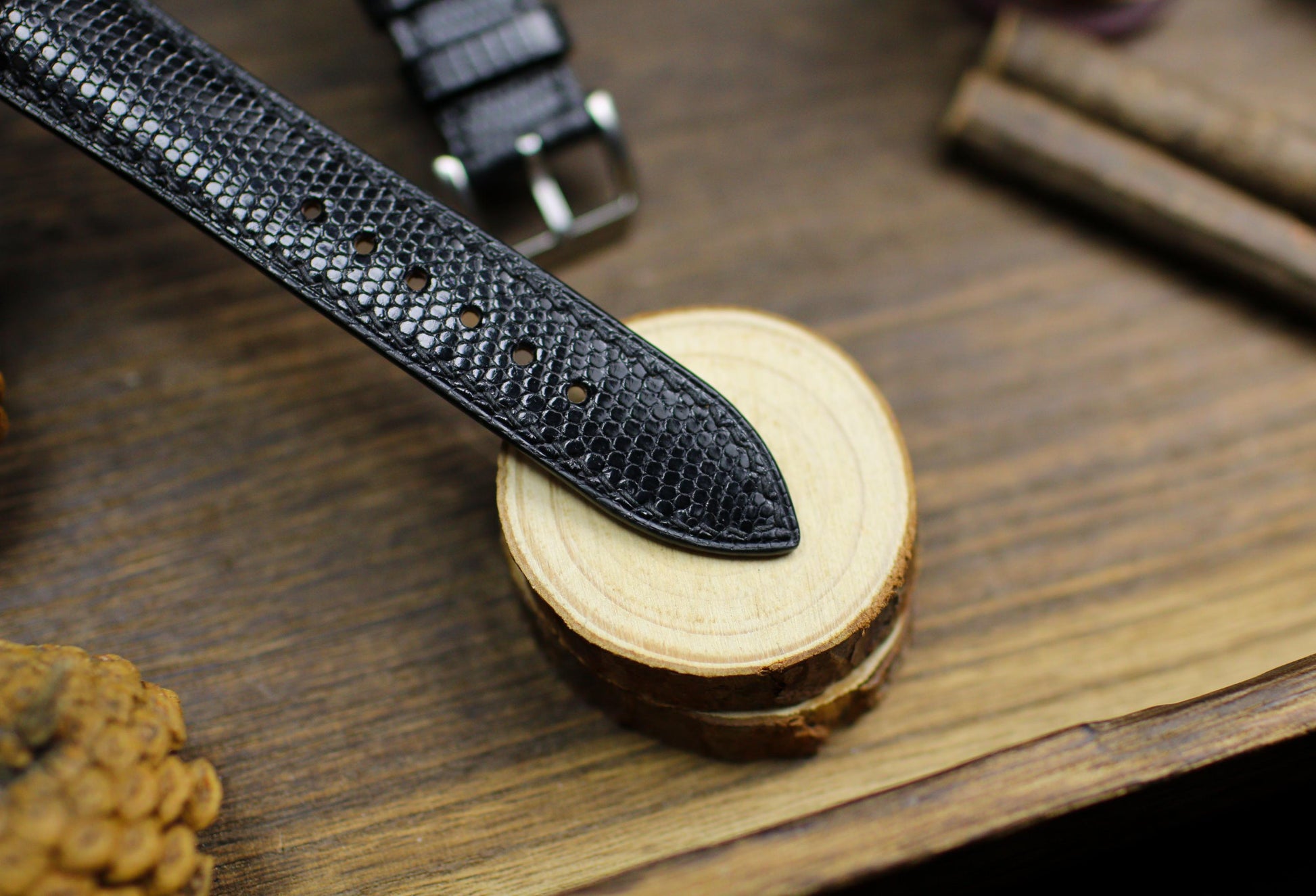 Medium Shine Black Lizard Leather Watch Strap 24mm 22mm 21mm 20mm Handmade Black Leather Lizard Watch Band Lizard Leather 18mm 16mm 14mm