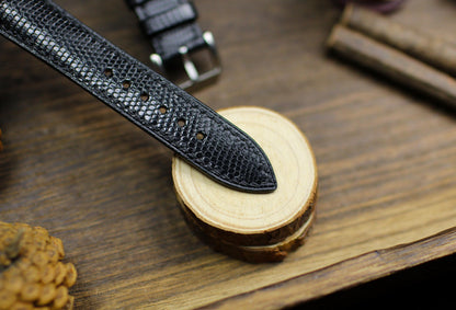 Medium Shine Black Lizard Leather Watch Strap 24mm 22mm 21mm 20mm Handmade Black Leather Lizard Watch Band Lizard Leather 18mm 16mm 14mm