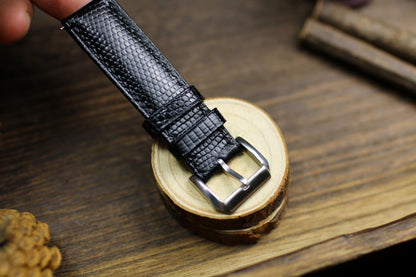Medium Shine Black Lizard Leather Watch Strap 24mm 22mm 21mm 20mm Handmade Black Leather Lizard Watch Band Lizard Leather 18mm 16mm 14mm