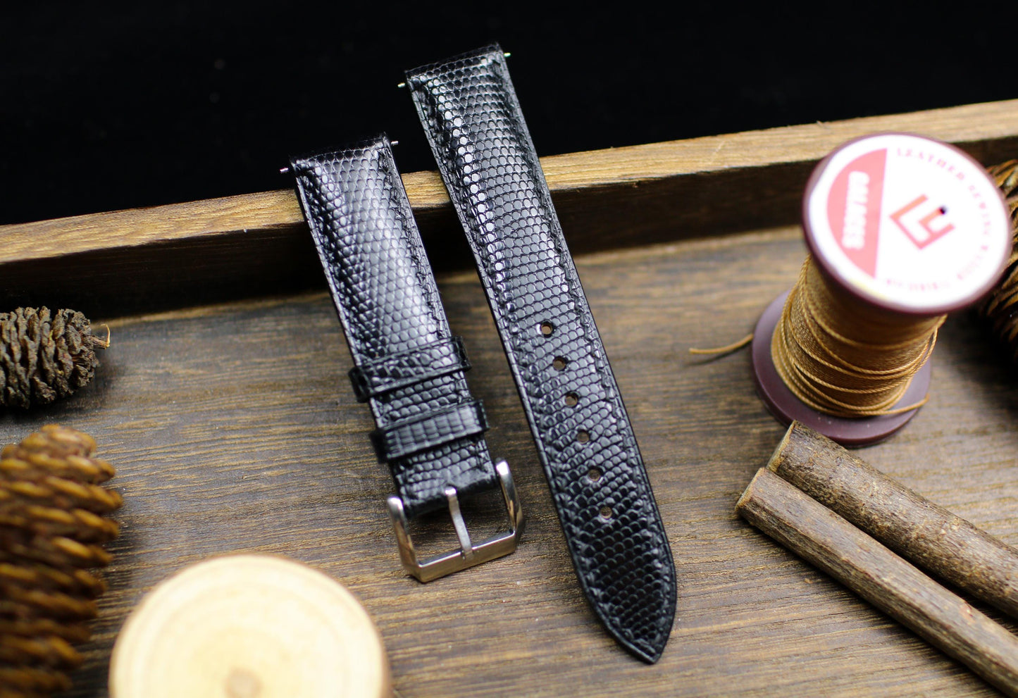 Medium Shine Black Lizard Leather Watch Strap 24mm 22mm 21mm 20mm Handmade Black Leather Lizard Watch Band Lizard Leather 18mm 16mm 14mm