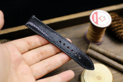 Medium Shine Black Lizard Leather Watch Strap 24mm 22mm 21mm 20mm Handmade Black Leather Lizard Watch Band Lizard Leather 18mm 16mm 14mm