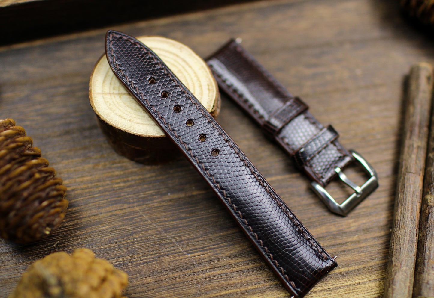 Dark Brown Lizard Leather Watch Strap 24mm 22mm 21mm 20mm Handmade Brown Leather Lizard Watch Band Lizard Leather Watch Strap 18mm 16mm 14mm