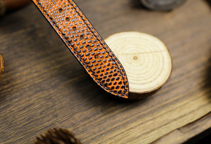 Orange Black Lizard Leather Watch Strap 24mm 22mm 21mm 20mm Handmade Leather Lizard Watch Band Lizard Leather Watch Strap 18mm 16mm 14mm